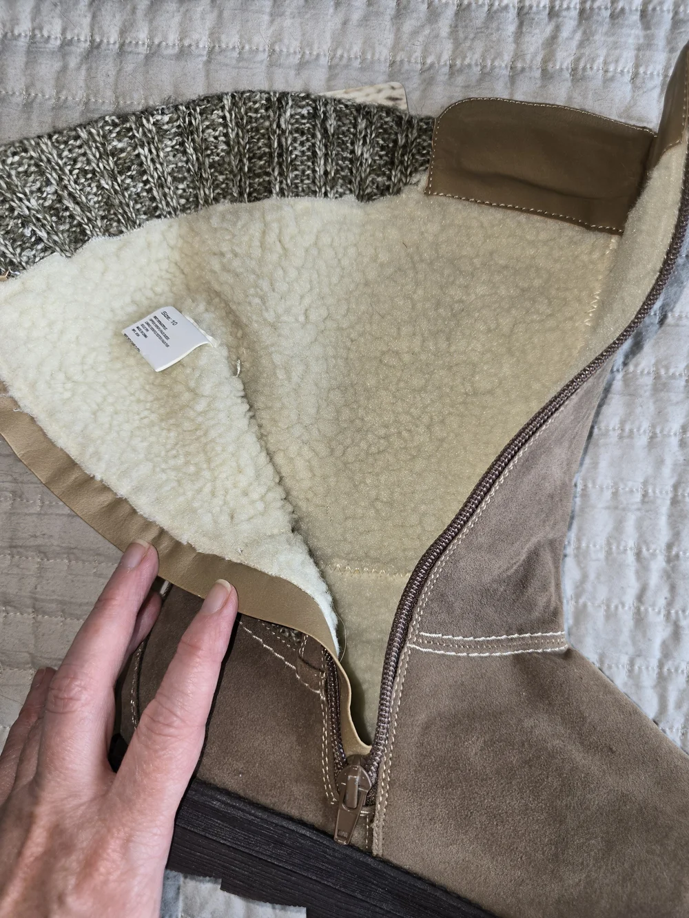 Muk Luks Taupe Suede Mid-Calf Boots with Knit Cuff